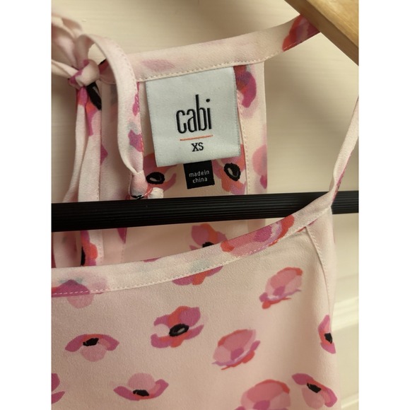 CAbi Women's #5218 Floating Poppies Tie Back Halter Tank Pink Floral Size XS - Picture 3 of 10